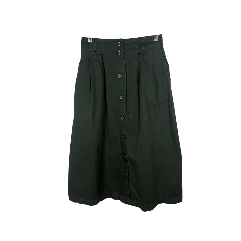 Rafaella Womens Dark Green Cotton Button Front Pleated Midi Skirt Size 8